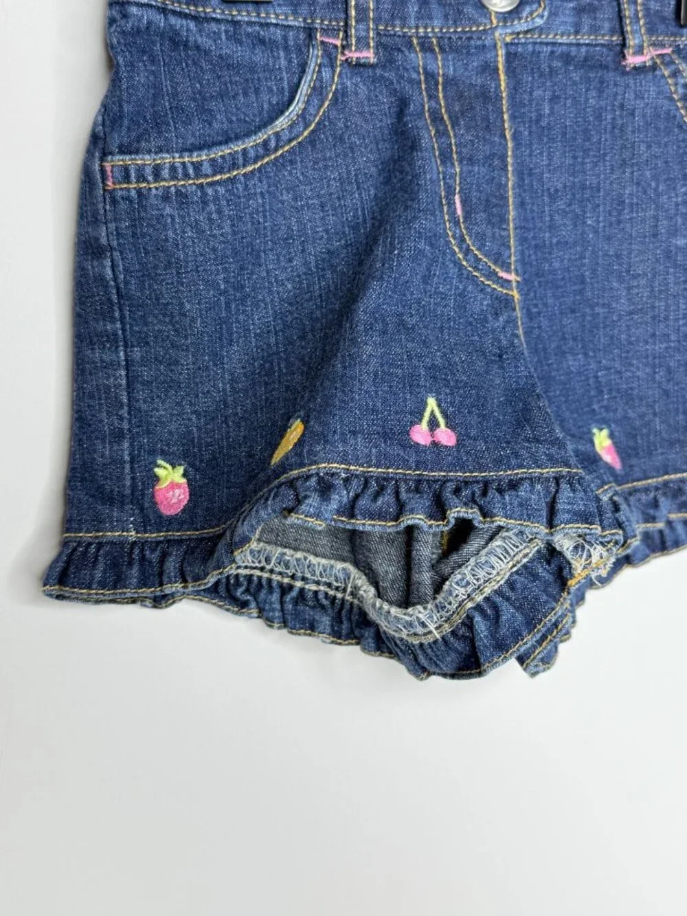 Gymboree Girls 12–18 Months Denim Shorts Fruit Embroidered Ruffle Hem
